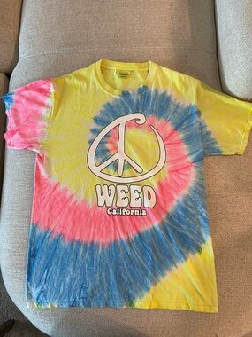 Tie-Dye Peace Logo Kids T-Shirt - Yellow Pink Blue -
